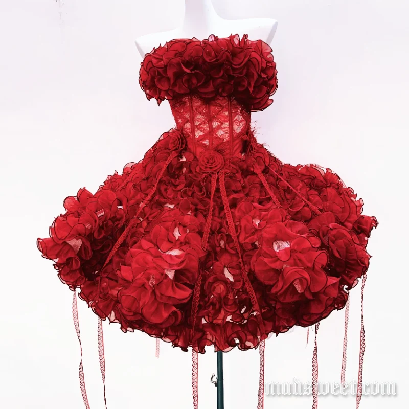 Fairycore ruffle flower applique mini skirt set