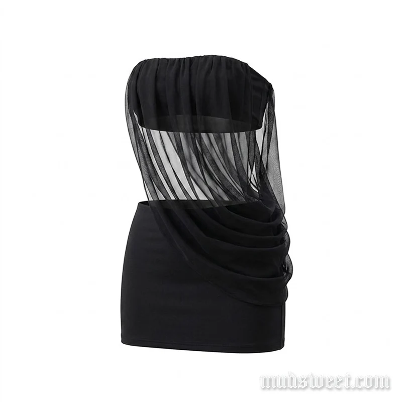 Set van onregelmatige, onregelmatige chiffon minirok met ruches