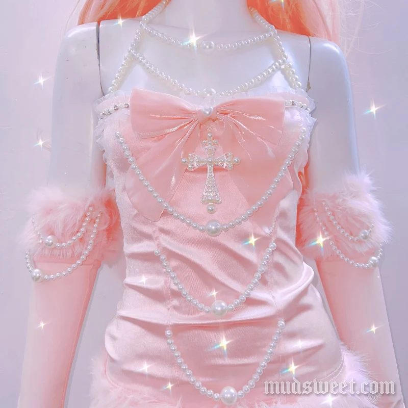 Fairycore top met kralen, strik en ruches