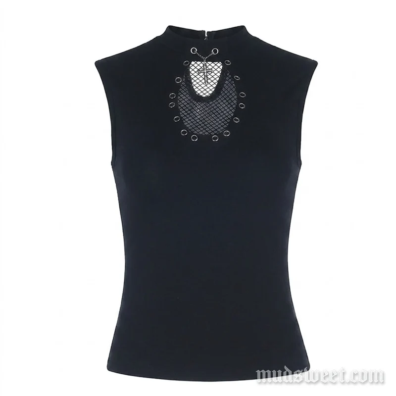 Goth hollow out cross metal chain top