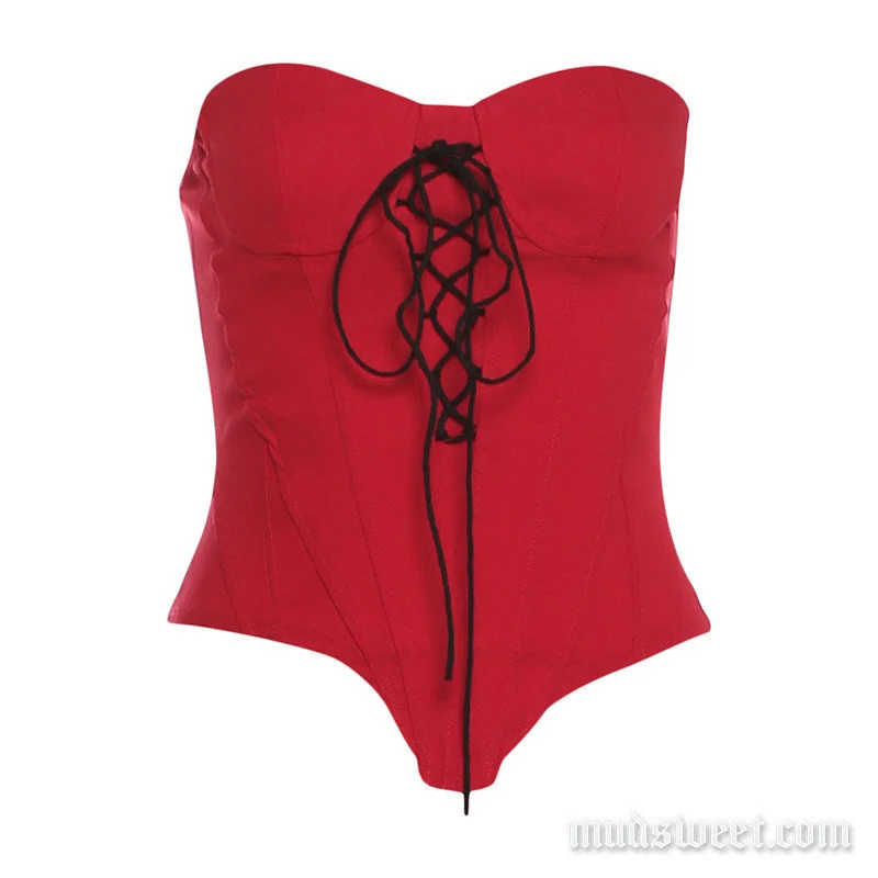 Corset tube top met vetersluiting en sweetheart-halslijn