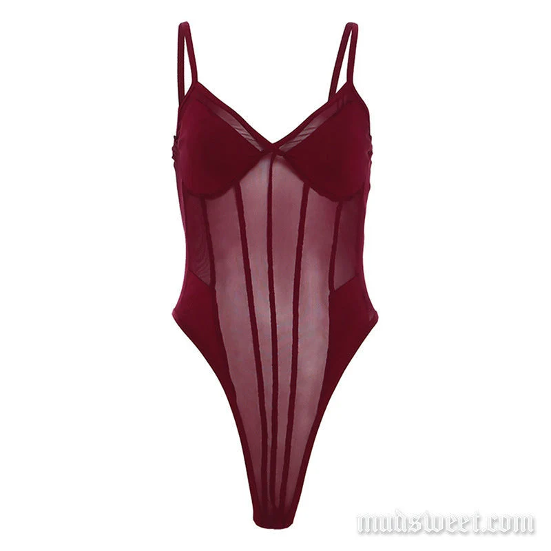 V-hals cami top met mesh knoopjes en open rug
