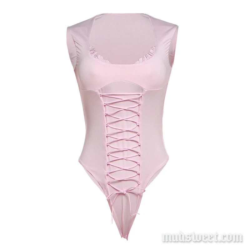 Fairycore bodysuit met vetersluiting en ruches