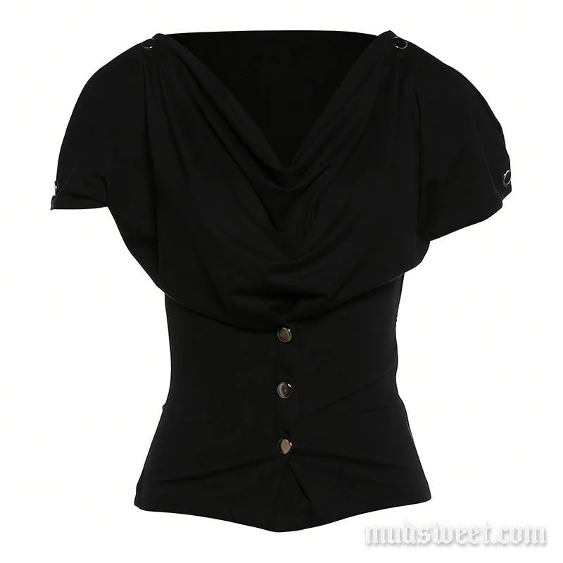 Grunge top met korte mouwen en colkraag