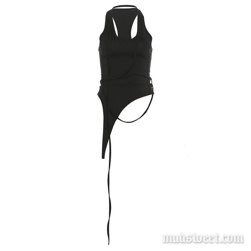 Mouwloze tanktop met onregelmatige U-hals, effen kleur