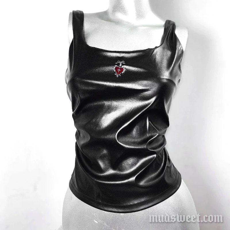 Goth PU leather square neck tank top