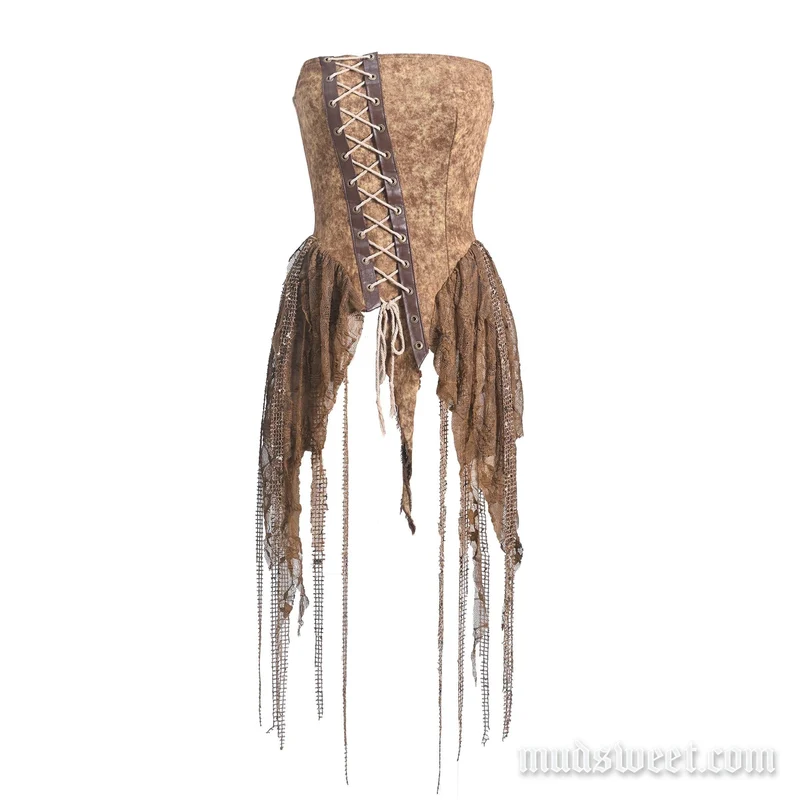 Fairycore spijkerbroek tube top met vetersluiting
