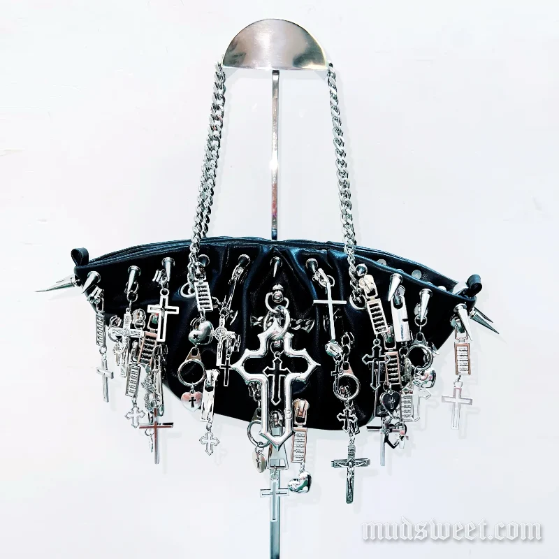 Gotische handtas van metalen ketting en PU-leer