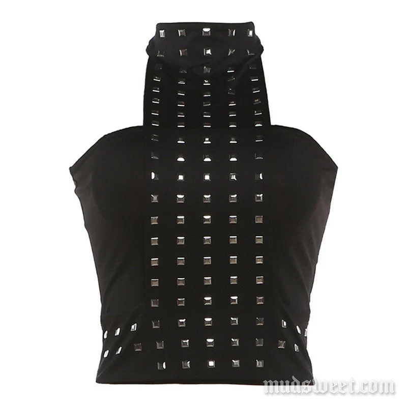 Halter crop top met zelfstrikkende strik en kralen, open rug