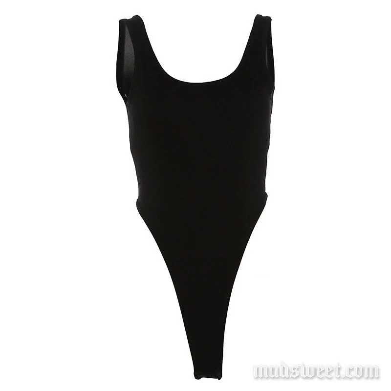 U-hals openvallende knoopsluiting effen tanktop bodysuit