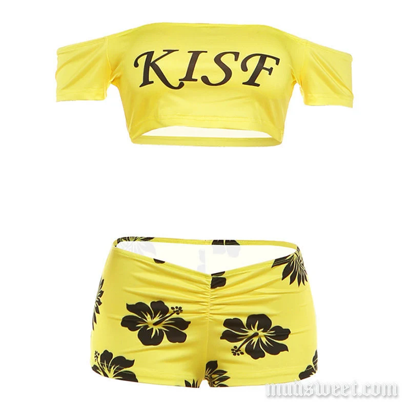 Fairycore off-shoulder broekenset met plooien en bloemenprint