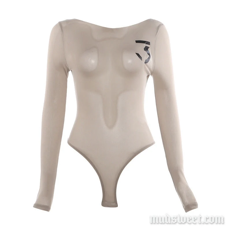 Grunge see through round neck button bodysuit