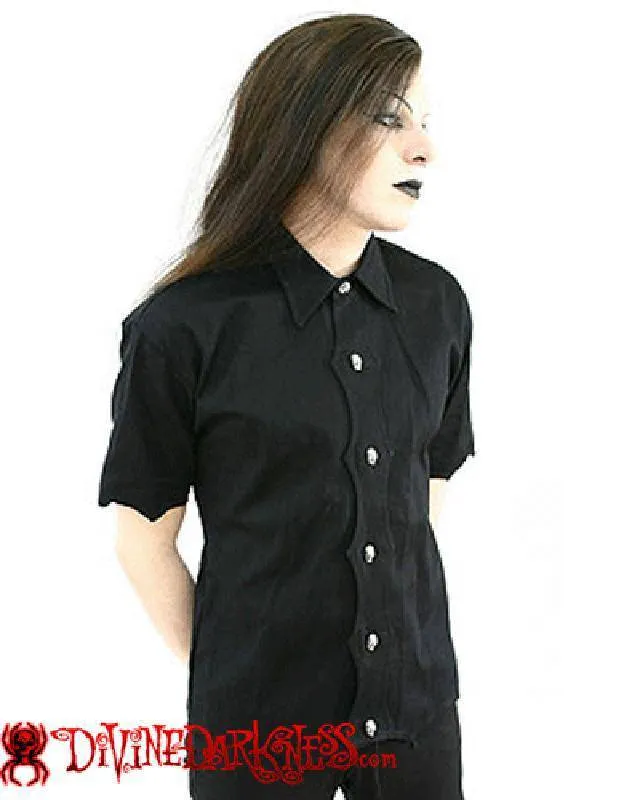 Aderlass XL Bat Shirt - Short Sleeve Cotton Tee with Skull Buttons