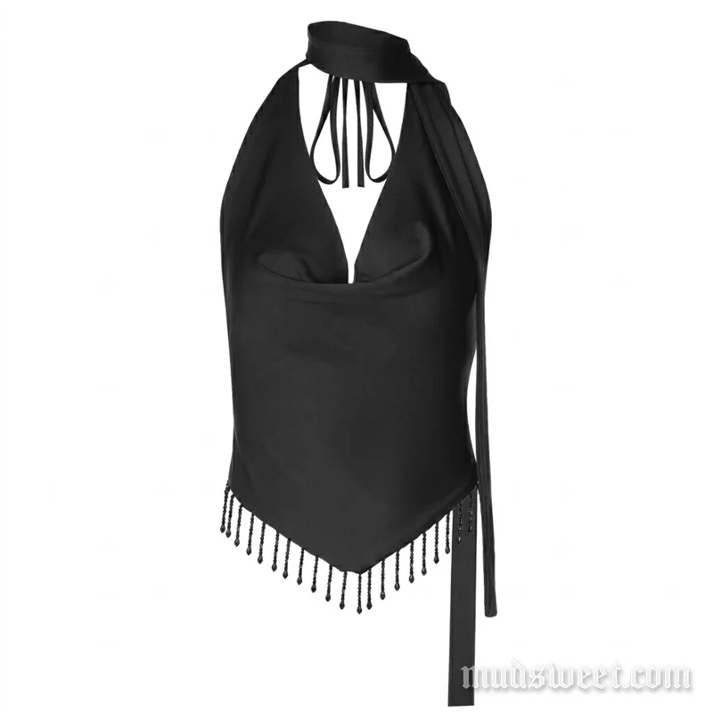 Grunge top met colkraag, halternek en open rug