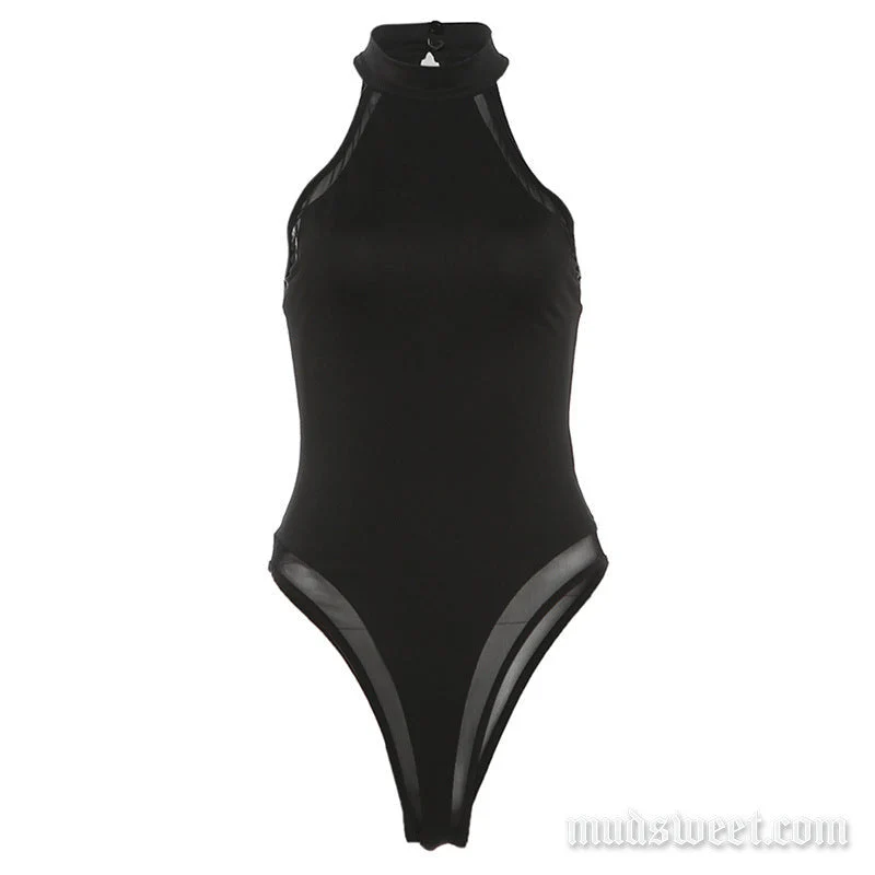 Mouwloze bodysuit met ronde hals en knoopsluiting in effen kleur