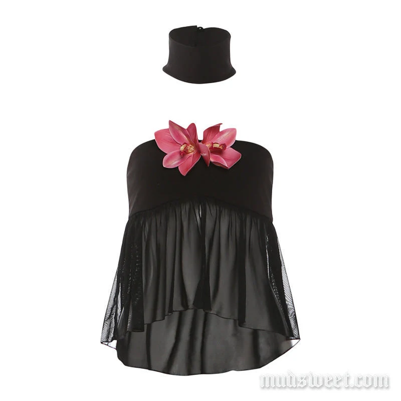 Tube crop top met geplooide bloemenapplicaties