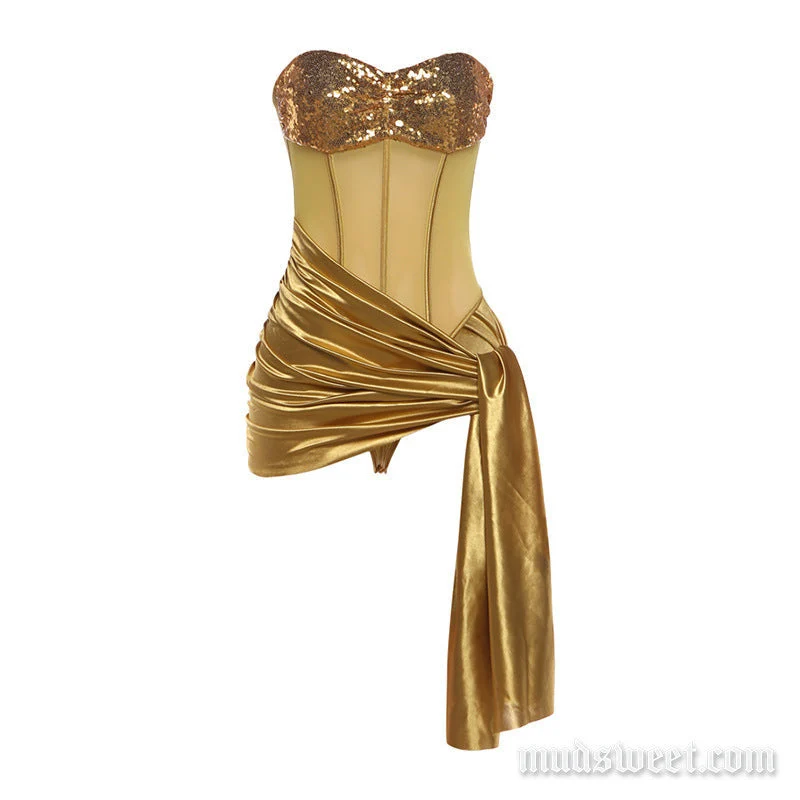 Metallic onregelmatige bodysuit met glitters en ruches