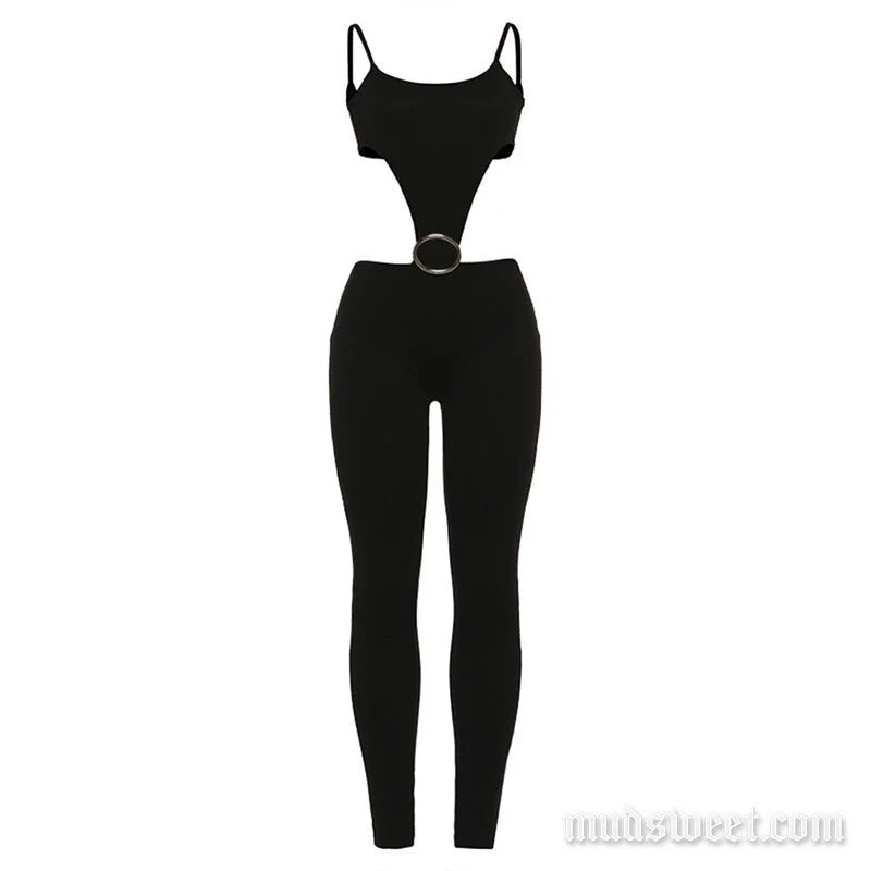 Goth hollow out o ring backless cami jumpsuit