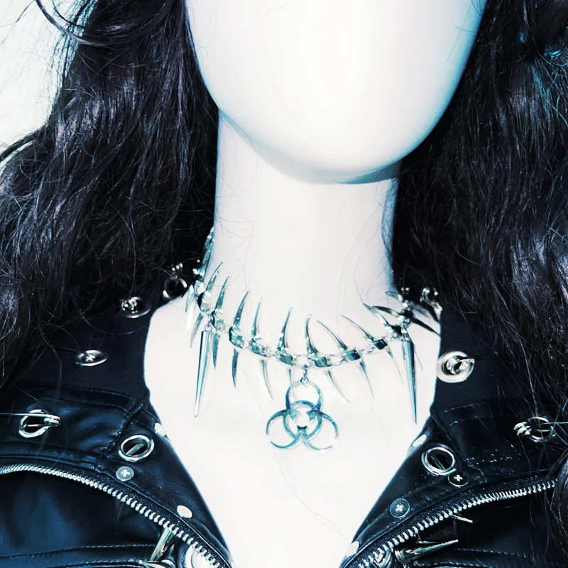 Goth long sleeve PU leather rivet top
