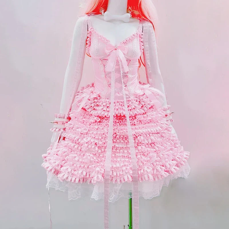 Set met strik, ruches, V-hals en kanten zoom, cami-midi-rok