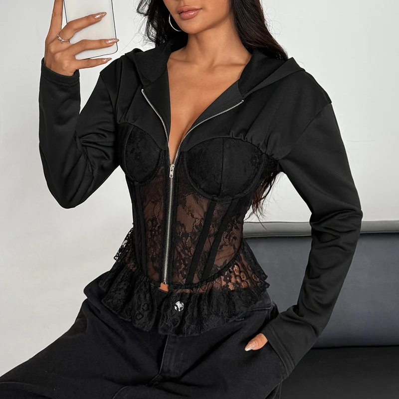 Hoodie lange mouwen rits corset top