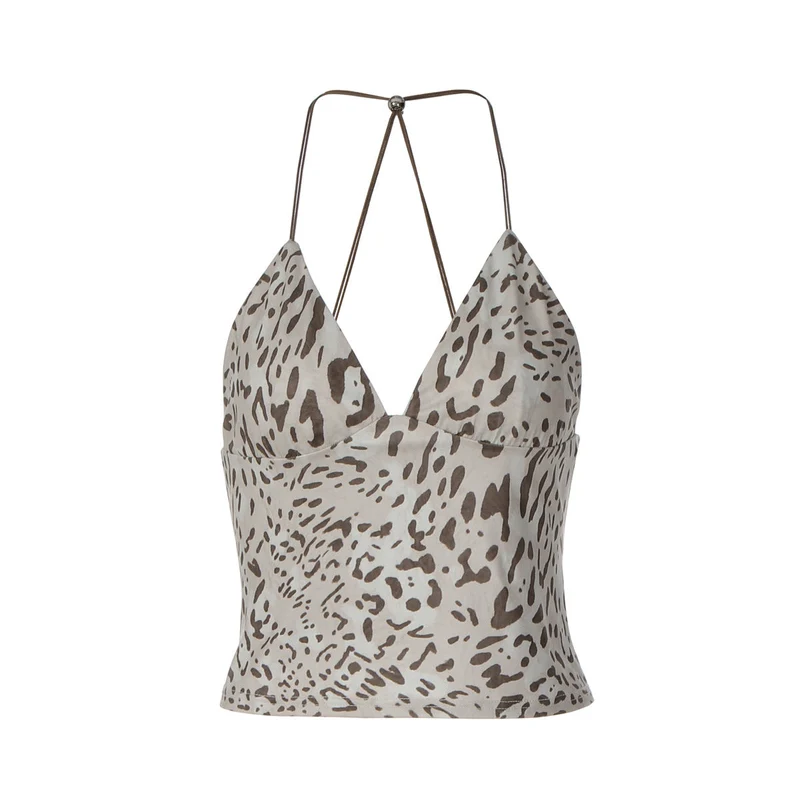Grunge leopard print halter backless top