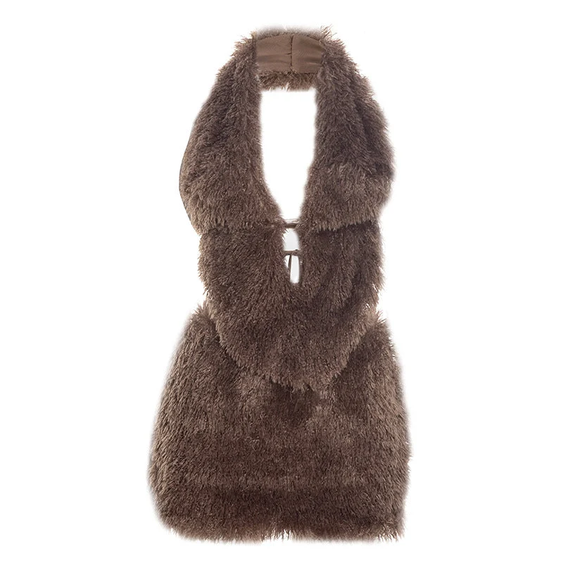 Fairycore fluffy halter backless mini skirt set