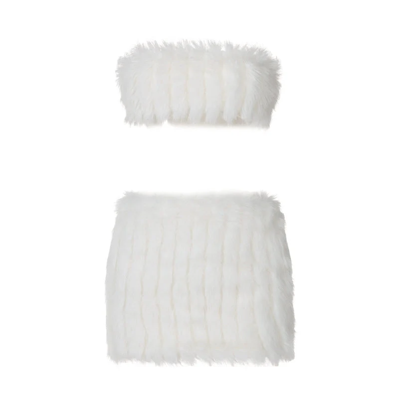 Grunge pluizige mouwloze minirok set