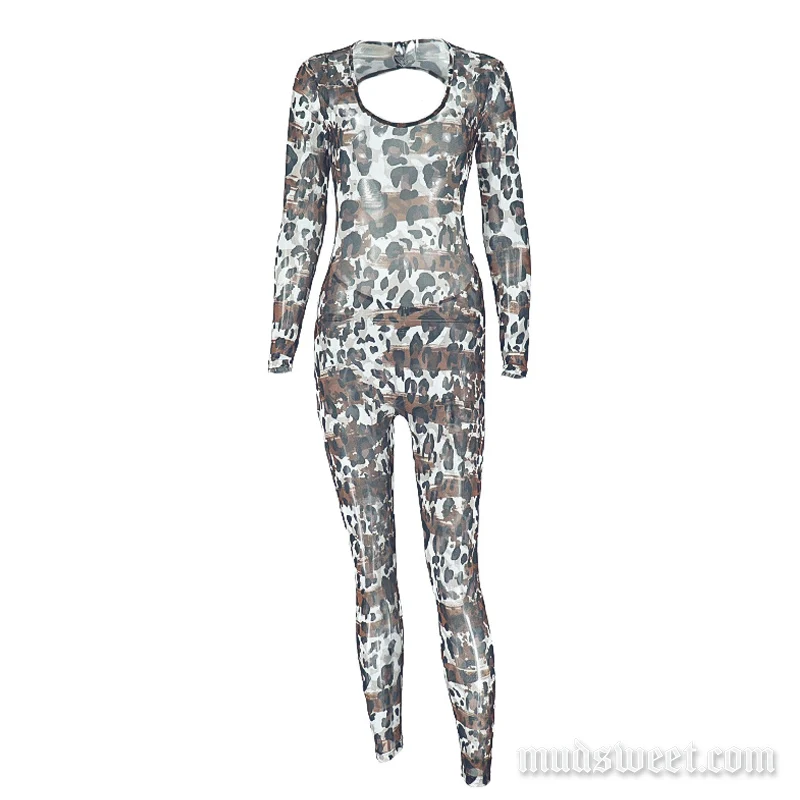 Grunge jumpsuit met luipaardprint en lange mouwen