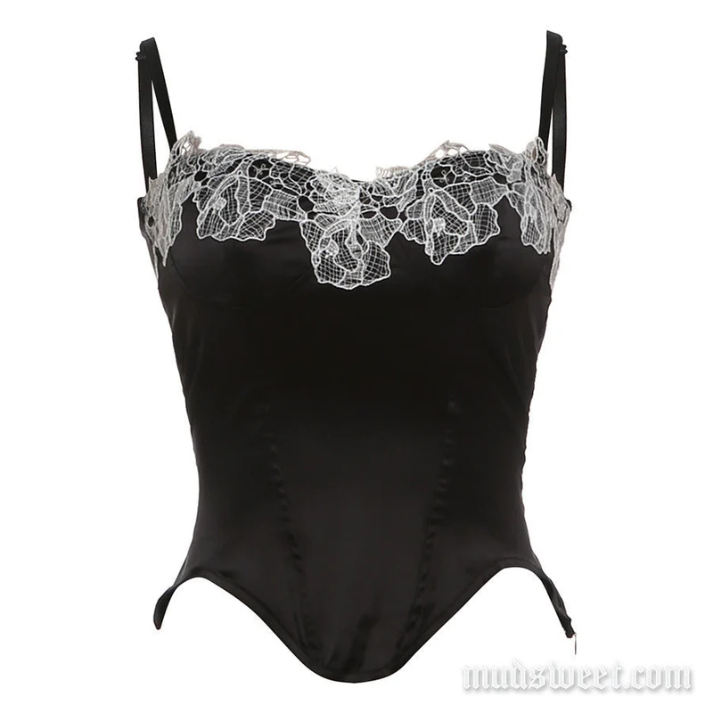 Cami top met kanten patchwork en ritssluiting, korsetmodel