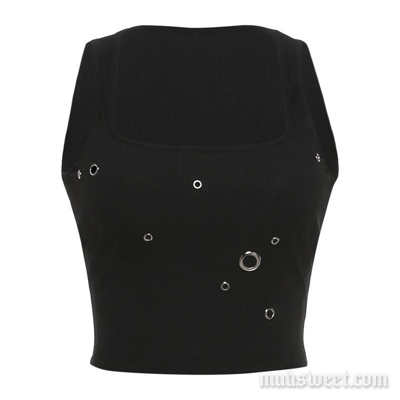 Grunge tanktop met vierkante hals en open details
