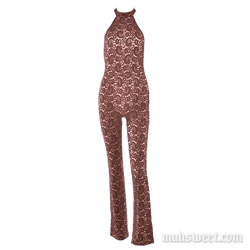 Fairycore halter jumpsuit met kanten rug en ronde hals