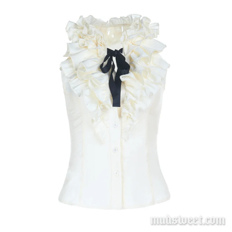 Fairycore ruffle self tie sleeveless top