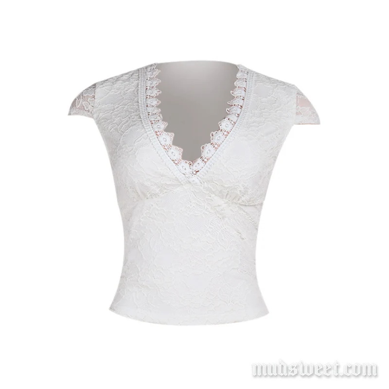 Fairycore cap sleeve lace v neck top