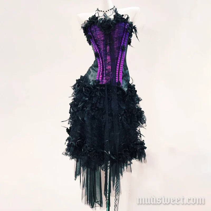 Fairycore mesh flower backless tube midi skirt set