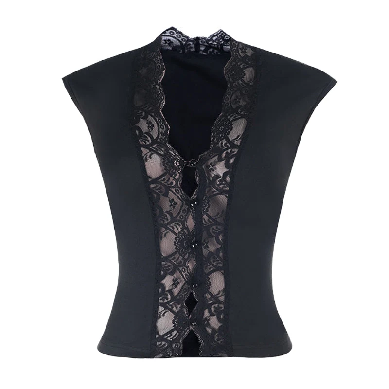 Fairycore lace hollow out v neck top