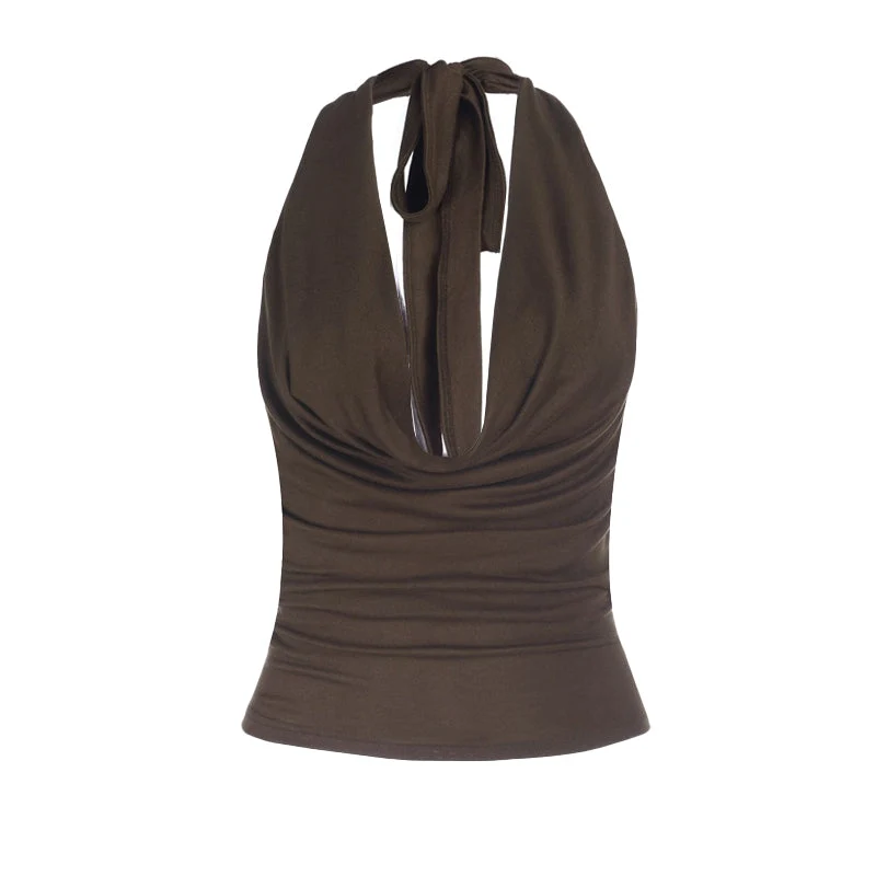 Coltop met zelfstrikkende halter en metalen ketting, open rug.