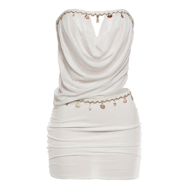 Y2K hollow out conch applique mini skirt set