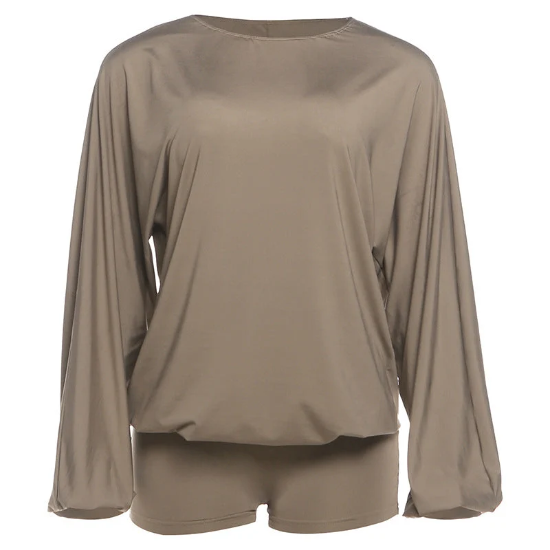 Romper met lange mouwen, ronde hals en open rug, effen kleur