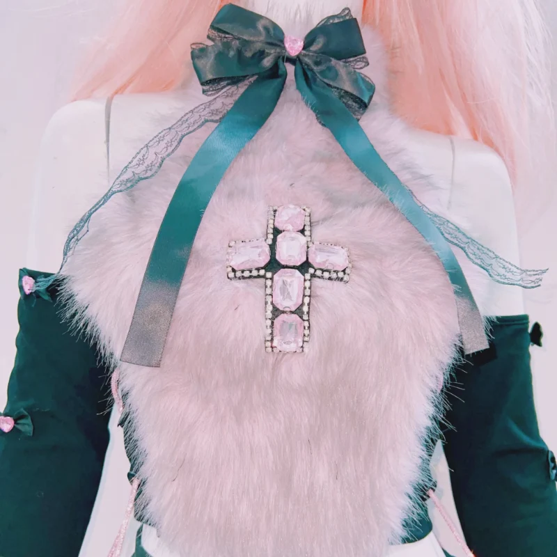 Fairycore pluizige top met strik en gekruiste schouders