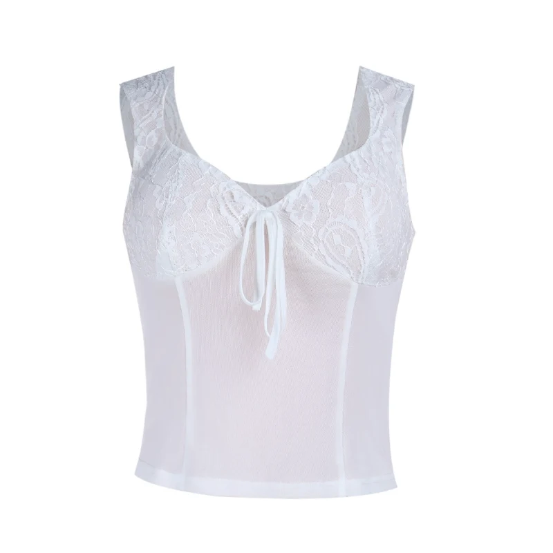 Fairycore lace v neck mesh tank top