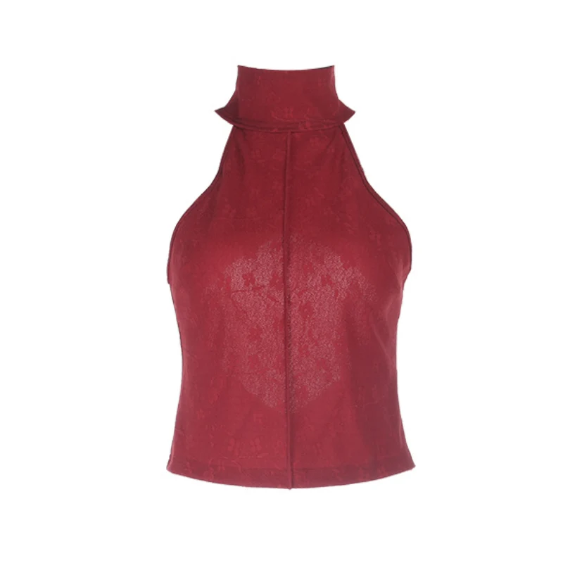 Grunge mouwloze top met hoge hals en ritssluiting