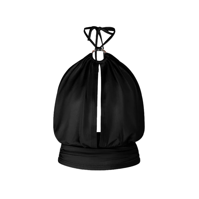 Goth halter o ring hollow out ruched top