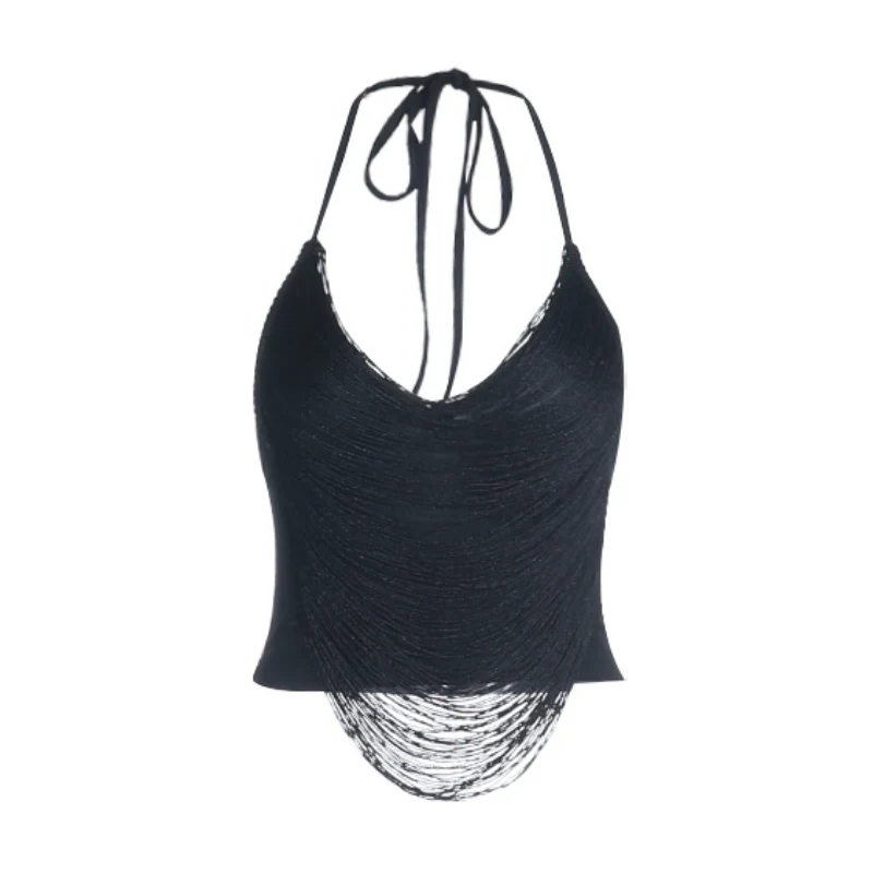Grunge top met U-hals en open rug, zelfstrikkend