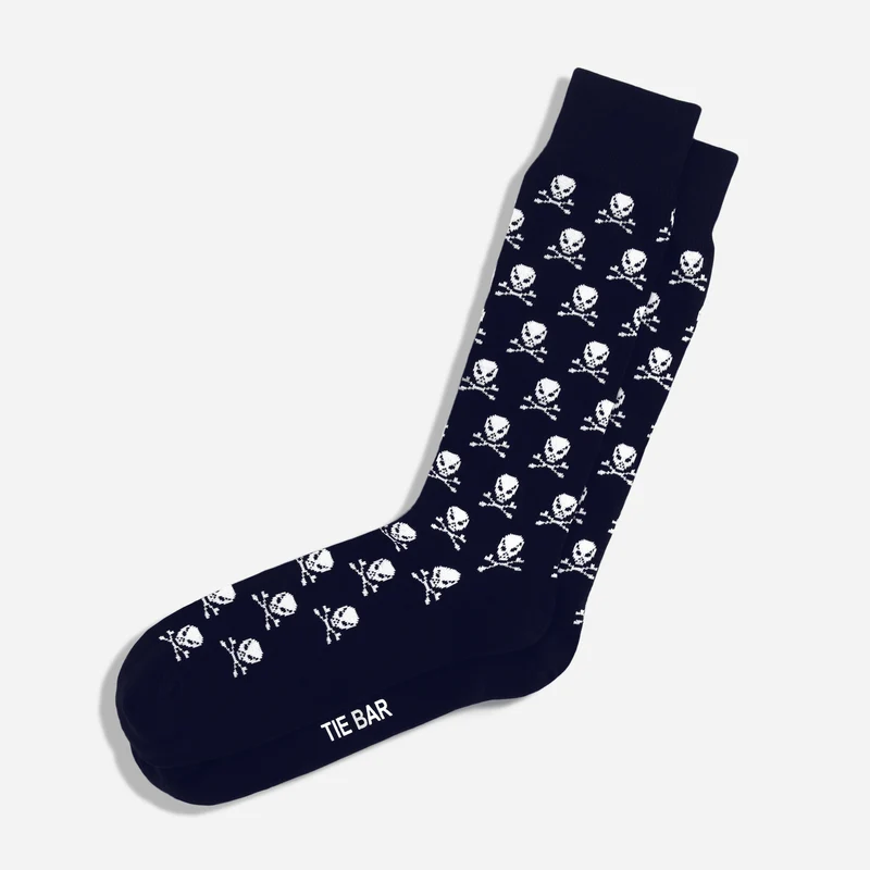 Skull And Crossbones Navy Dress Socks