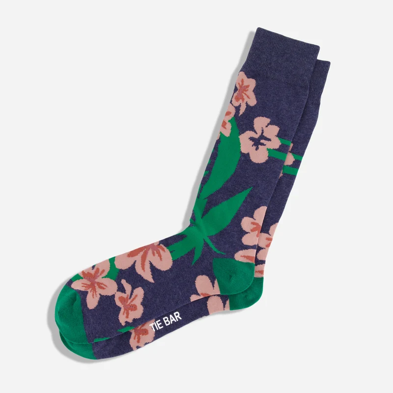 Oversized Tropical Floral Navy Dress Socks