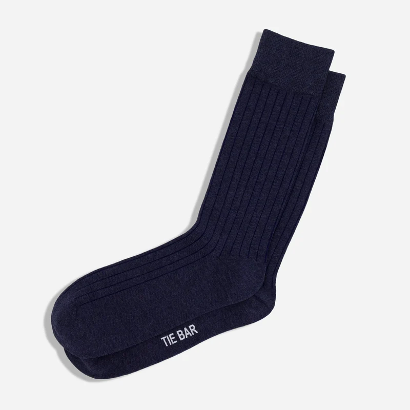 Wide Ribbed Heather Navy Dress Socks