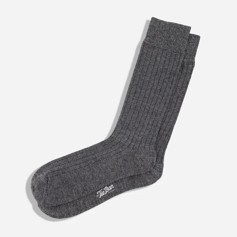 Wide Ribbed Heather Charcoal Dress Socks