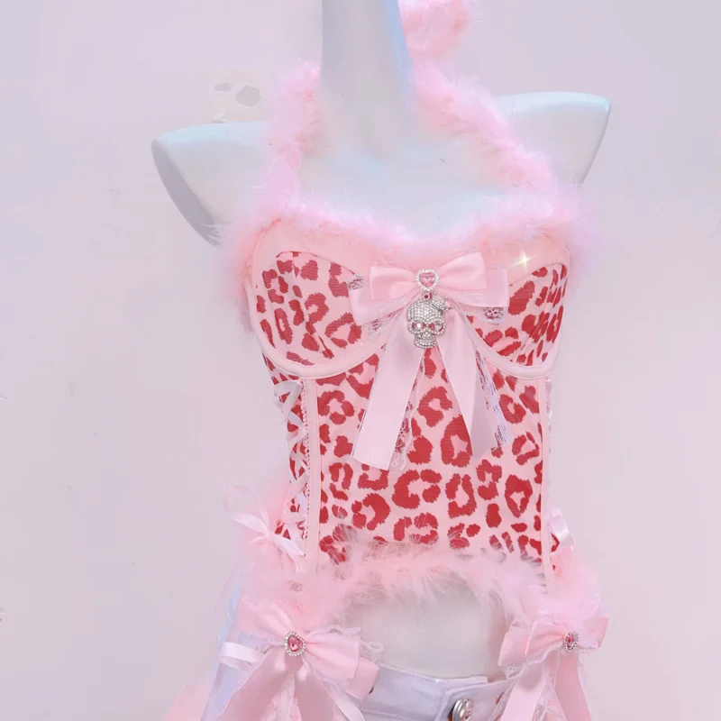 Pastelgoth top met luipaardprint en strik