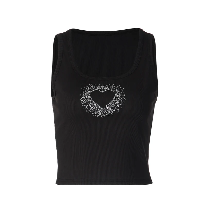 Fairycore heart beaded ribbed tank top